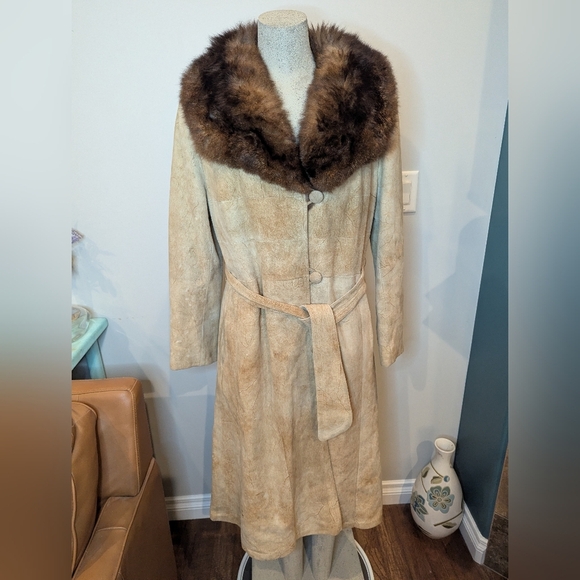 Vintage Jackets & Blazers - Vintage Rajac genuine Leather and fur trench coat, 60s/70s. Woman's size S/M